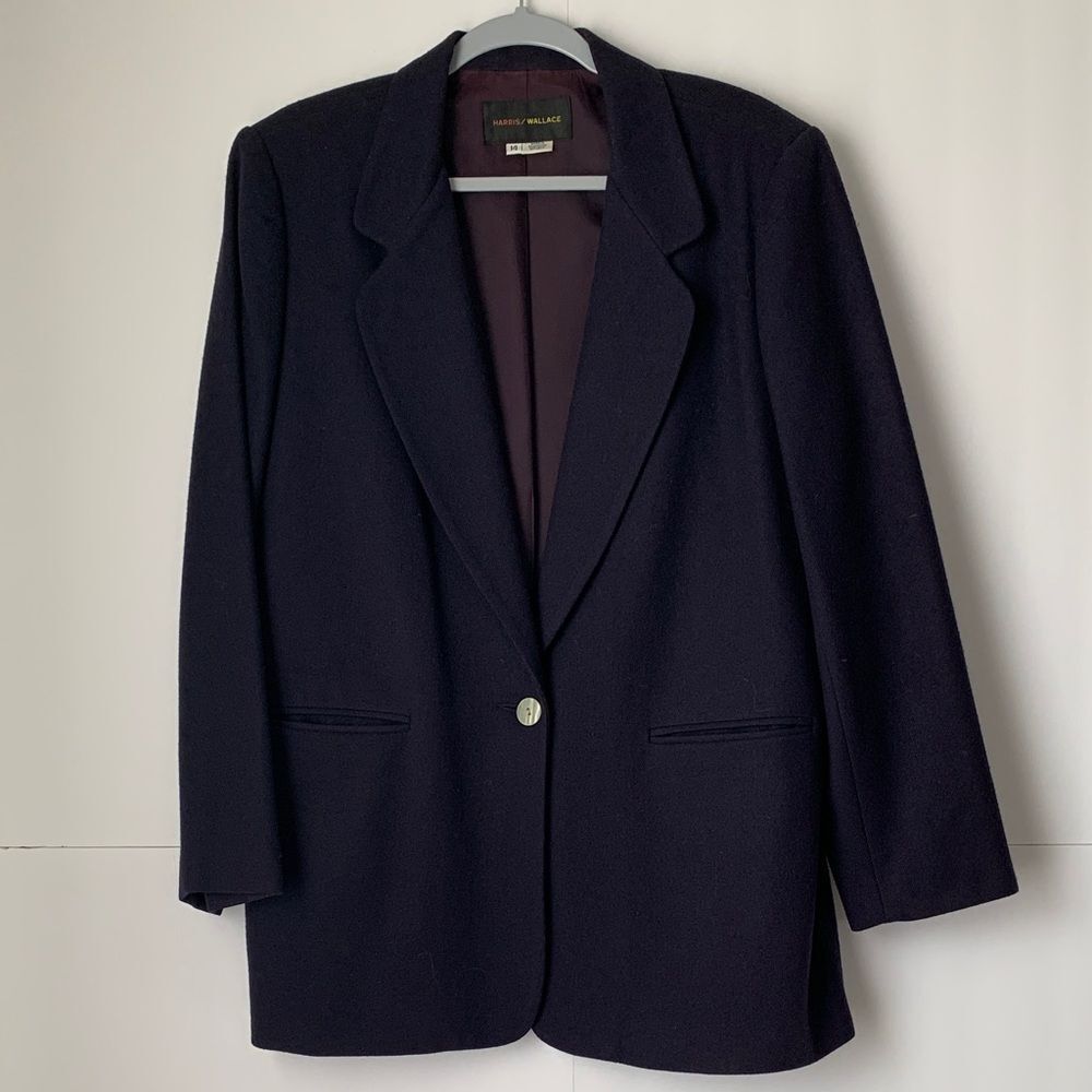 Harris Wallace Women's Navy Blue Wool Blazer Size 14